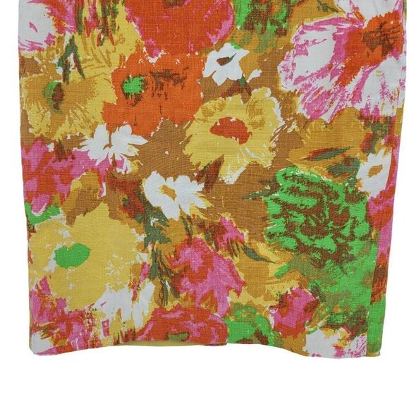 Talbots Skirt 2 Floral Garden Print 100% Cotton Pencil Mini Barkcloth Retro 60s - Picture 5 of 9